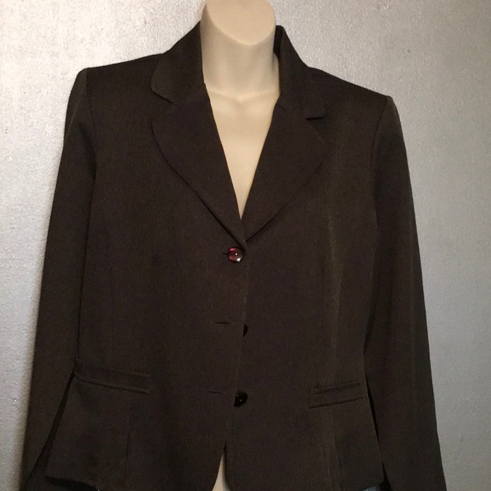 Olive green jacket and slacks